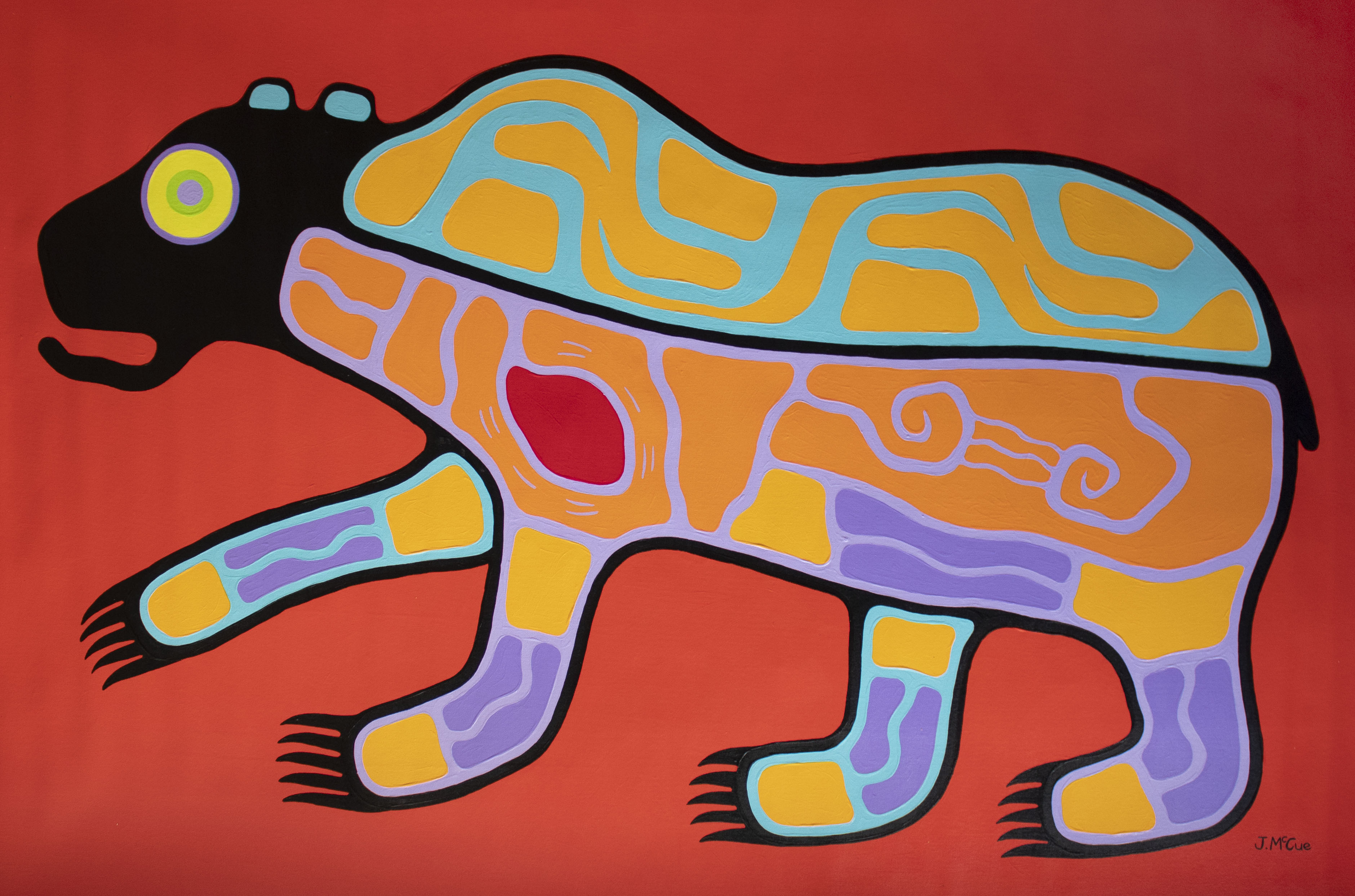 “Brown Bear on Red” Acrylic on canvas 51” x 72” unstretched