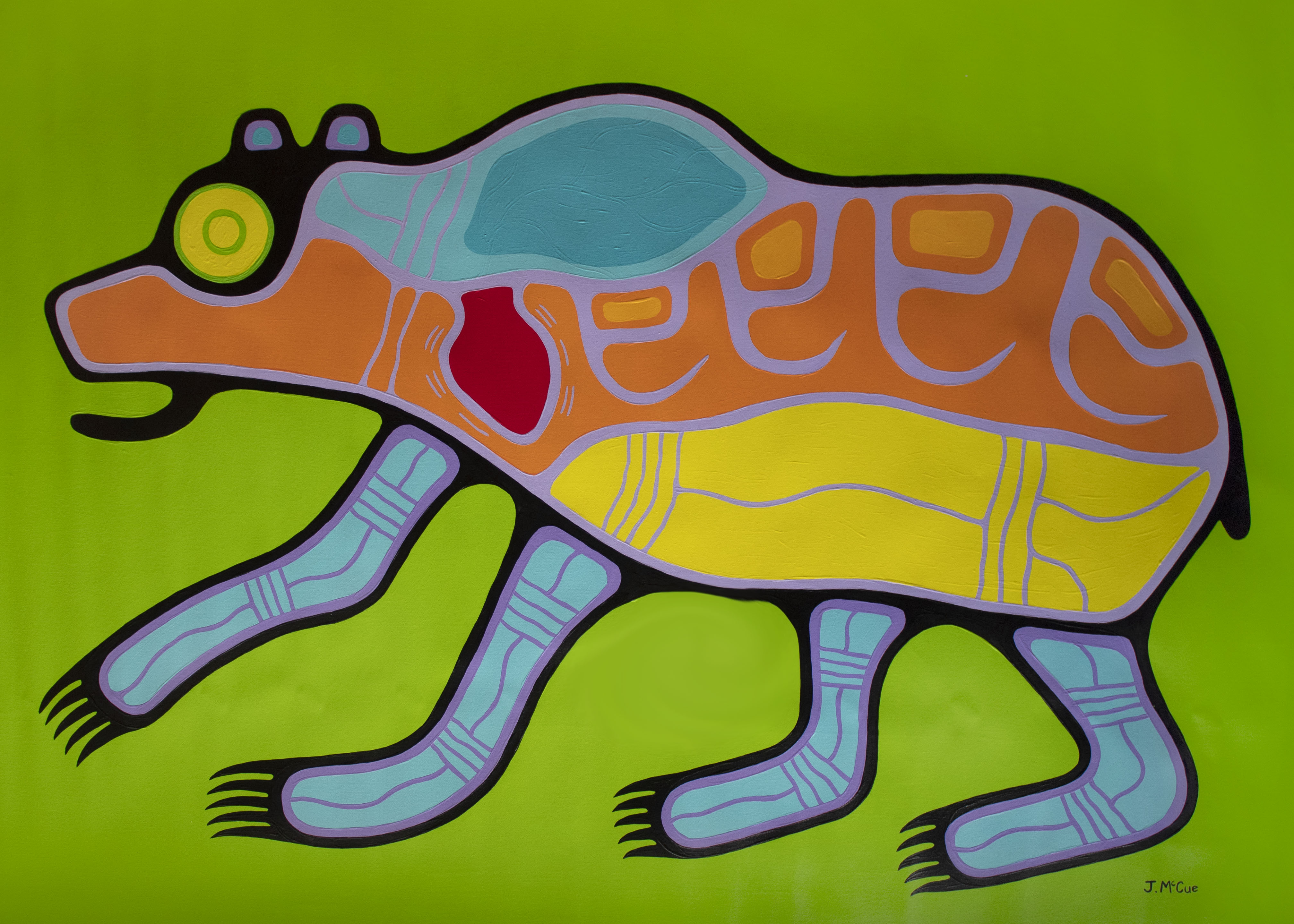 “Brown Bear on Green” Acrylic on canvas 54” x 72” unstretched