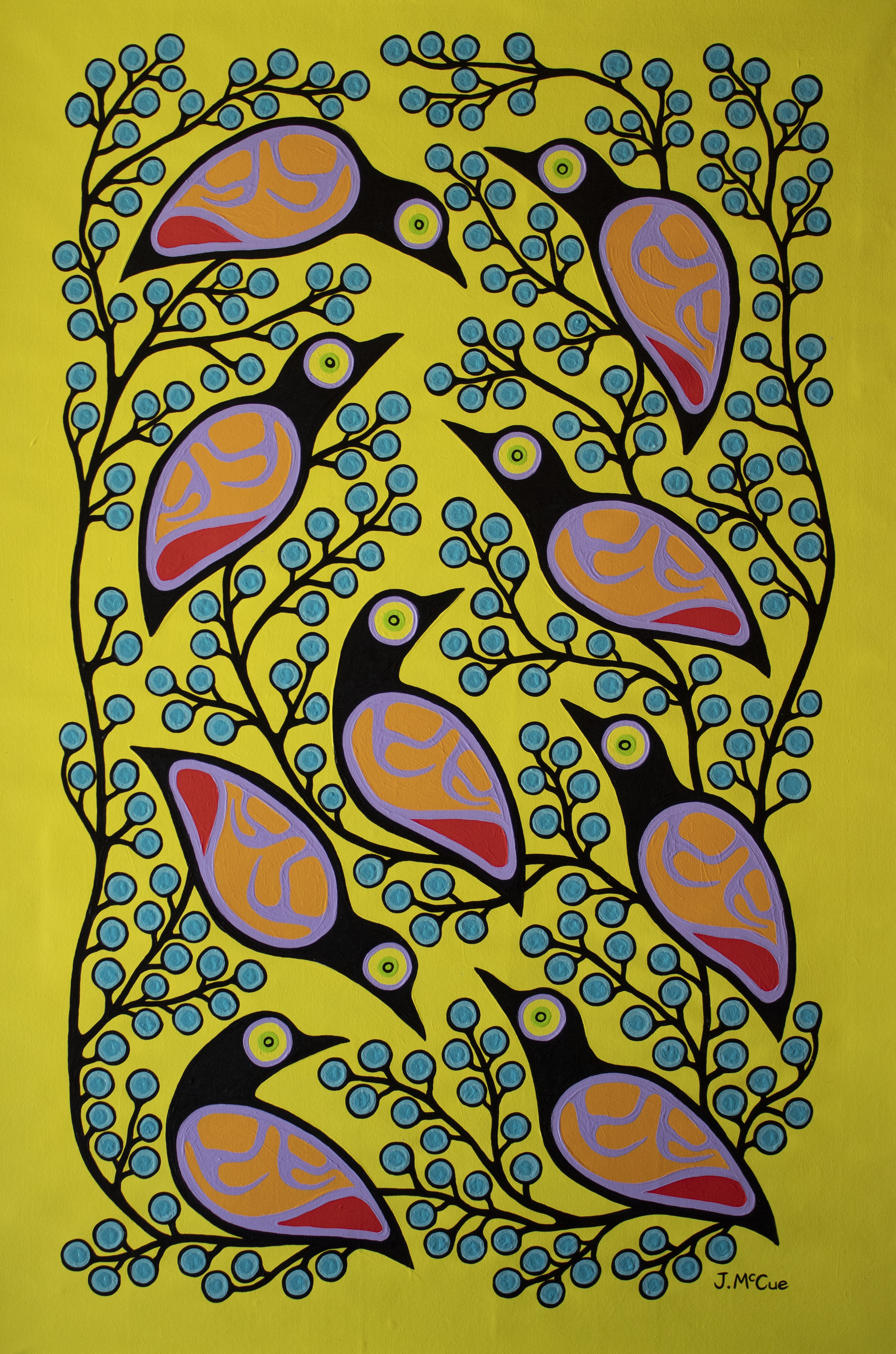 “Fellowship of Birds” Acrylic on canvas 55” x 36” unstretched